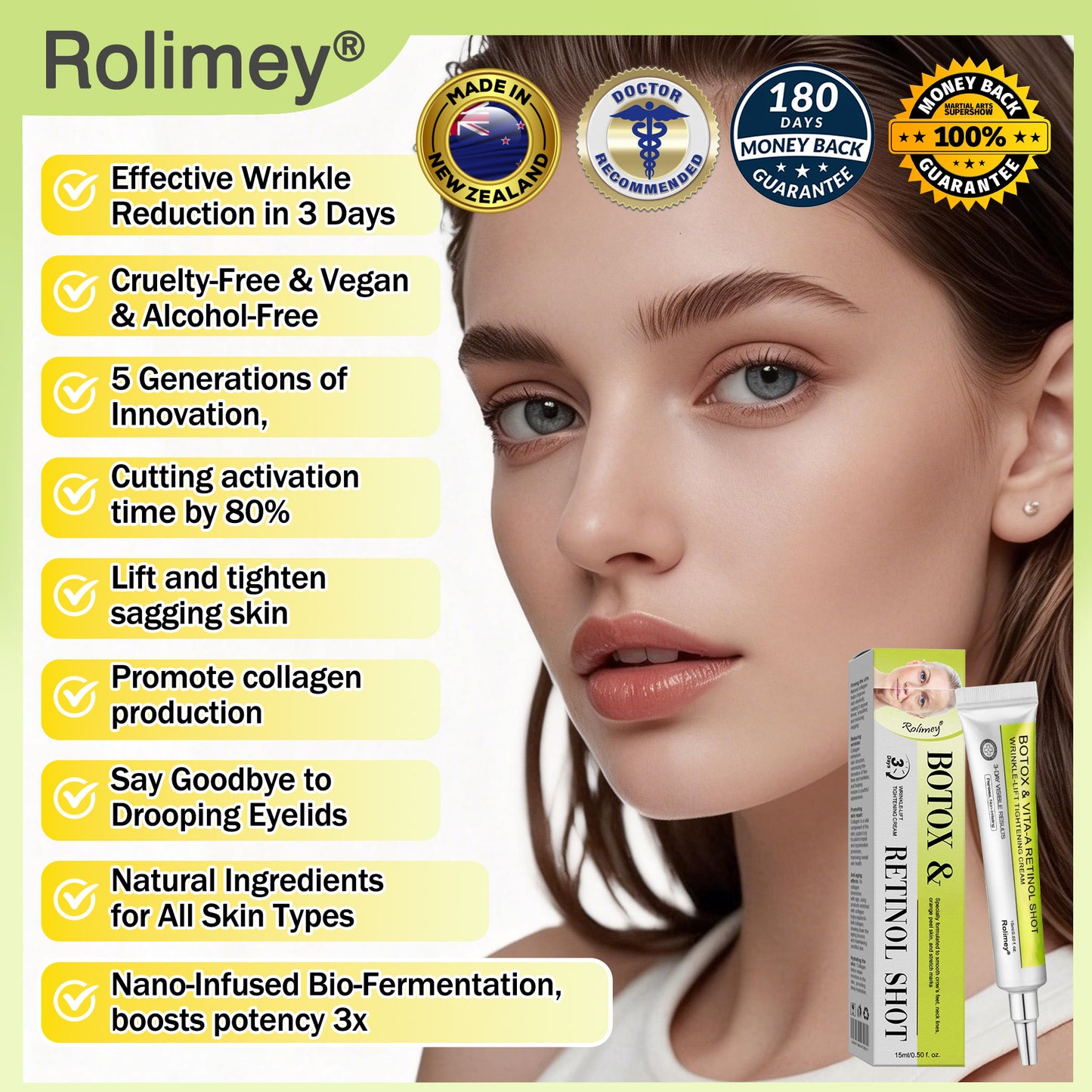 🇳🇿Made and shipped from the NZ 💥Rolimey® Botox & Vita-A Retinol Shot Wrinkle-Lift Tightening cream - Last Day Promotion 70% OFF