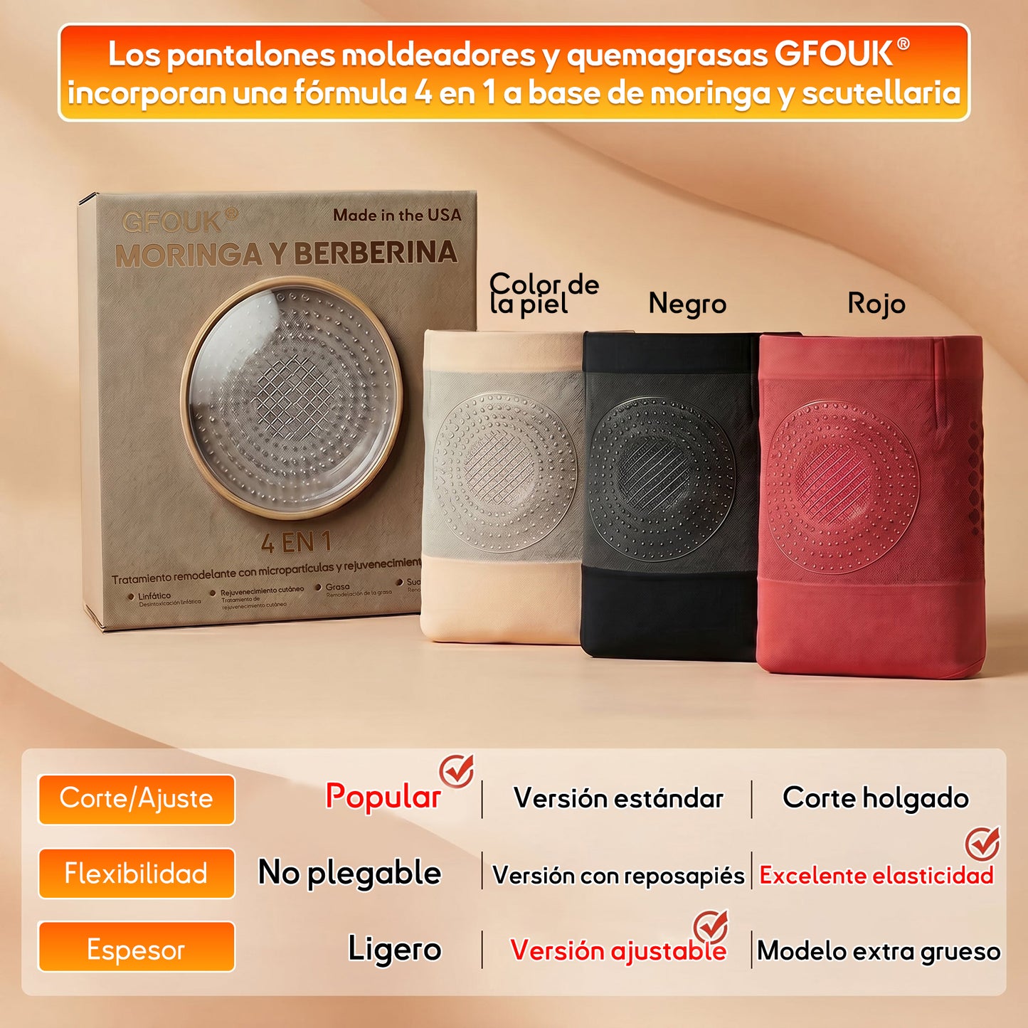 🇲🇽 Tienda Oficial | GFOUK® 💚 2026 Shorts Moldeadores y Quemadores de Grasa 4 en 1 con Moringa y Berberina de Micro-Partículas 👍